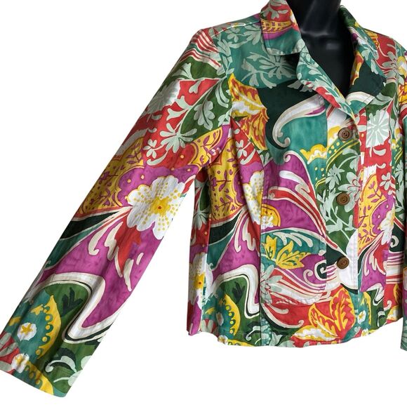 Coldwater Creek Jacket Womens L Petite Floral Artsy Y2K Vibrant Blazer Pockets - Picture 5 of 16
